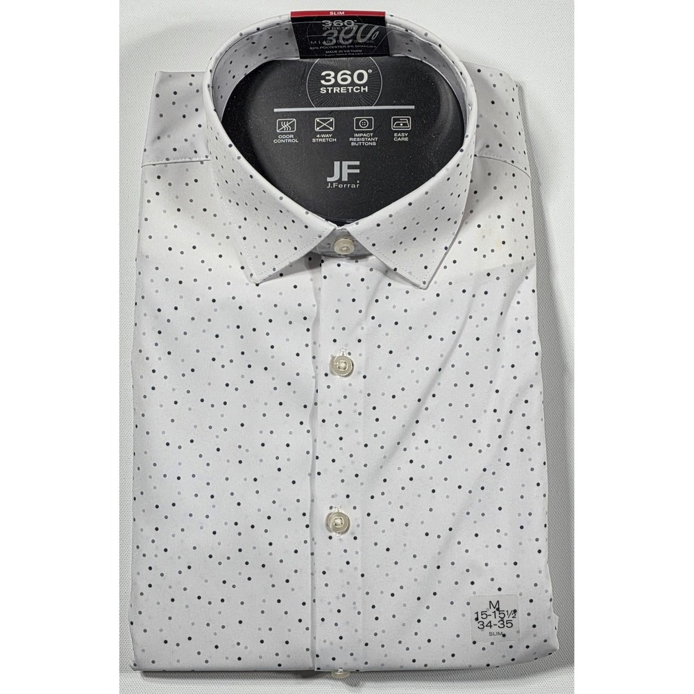J. Ferrar Mens 360 Stretch Slim Fit Dress Shirt Gray Multi Dot 15-15.5 34-35 M